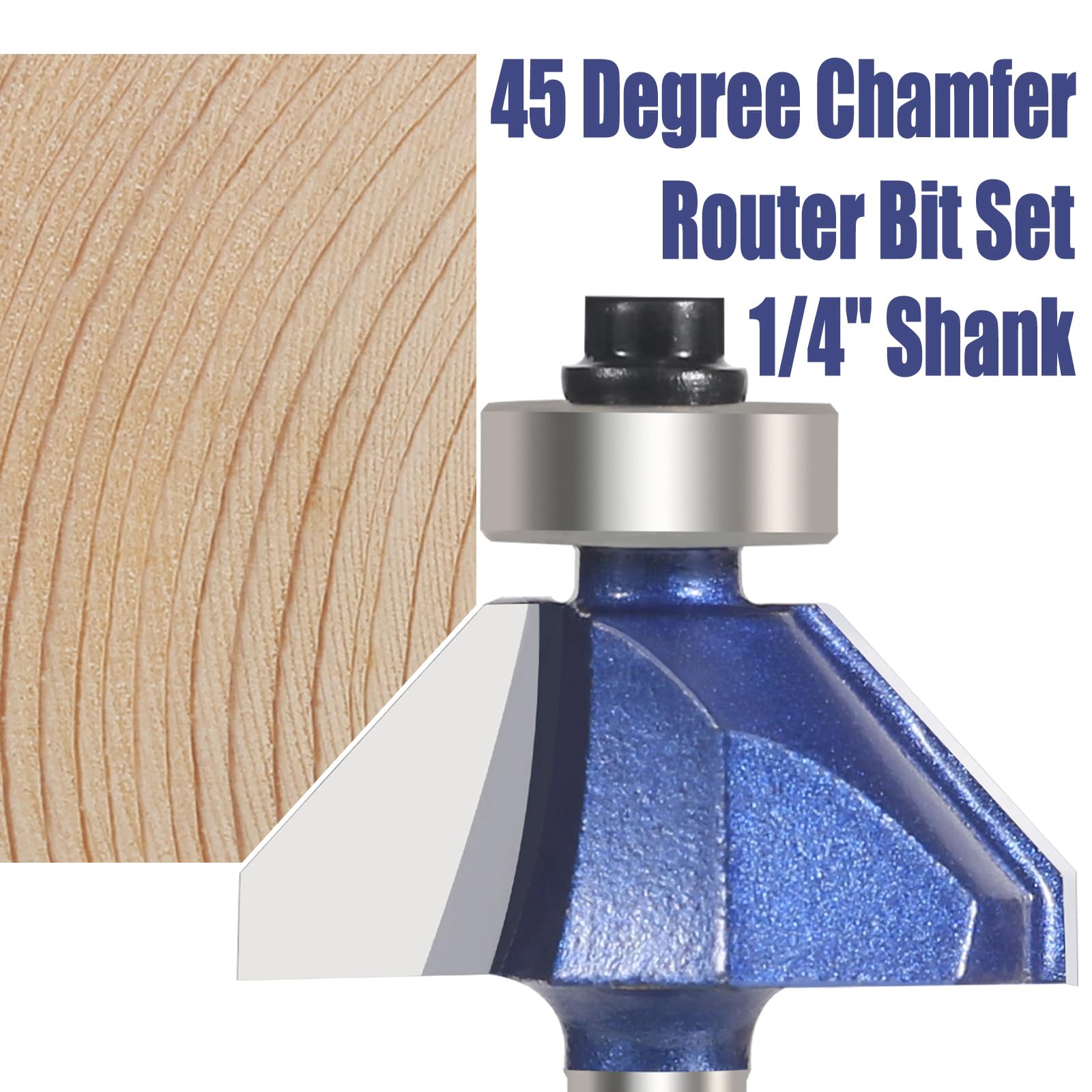 Vearter 4PCS 45 Degree Chamfer Router Bit Set, 6.35mm Shank Carbide Edge Bevel Forming Milling Cutter - Image 3