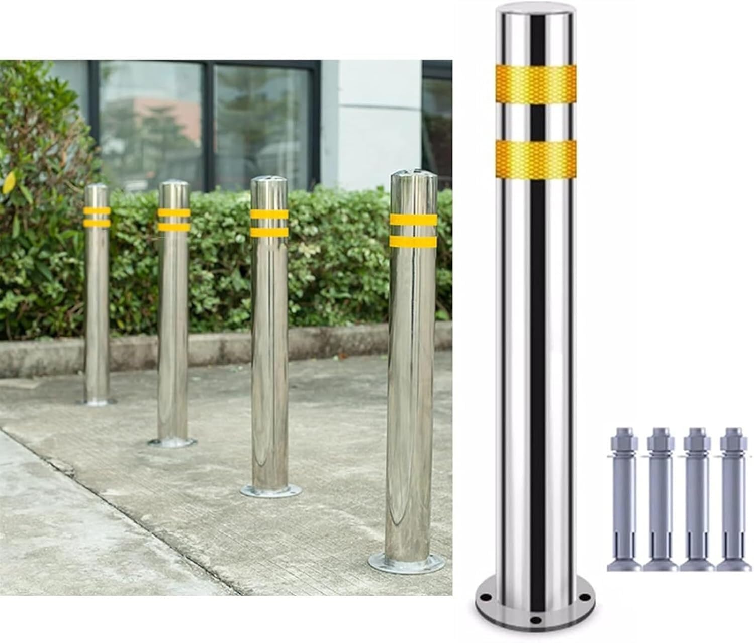 WDSOPK Traffic Delineator Post Cone, Parking Delineator Post Cones Stainless Steel, Round Reflective Traffic Delineator Post for Parking Lot, Garage and Courtyard（1 Pack-50cm）