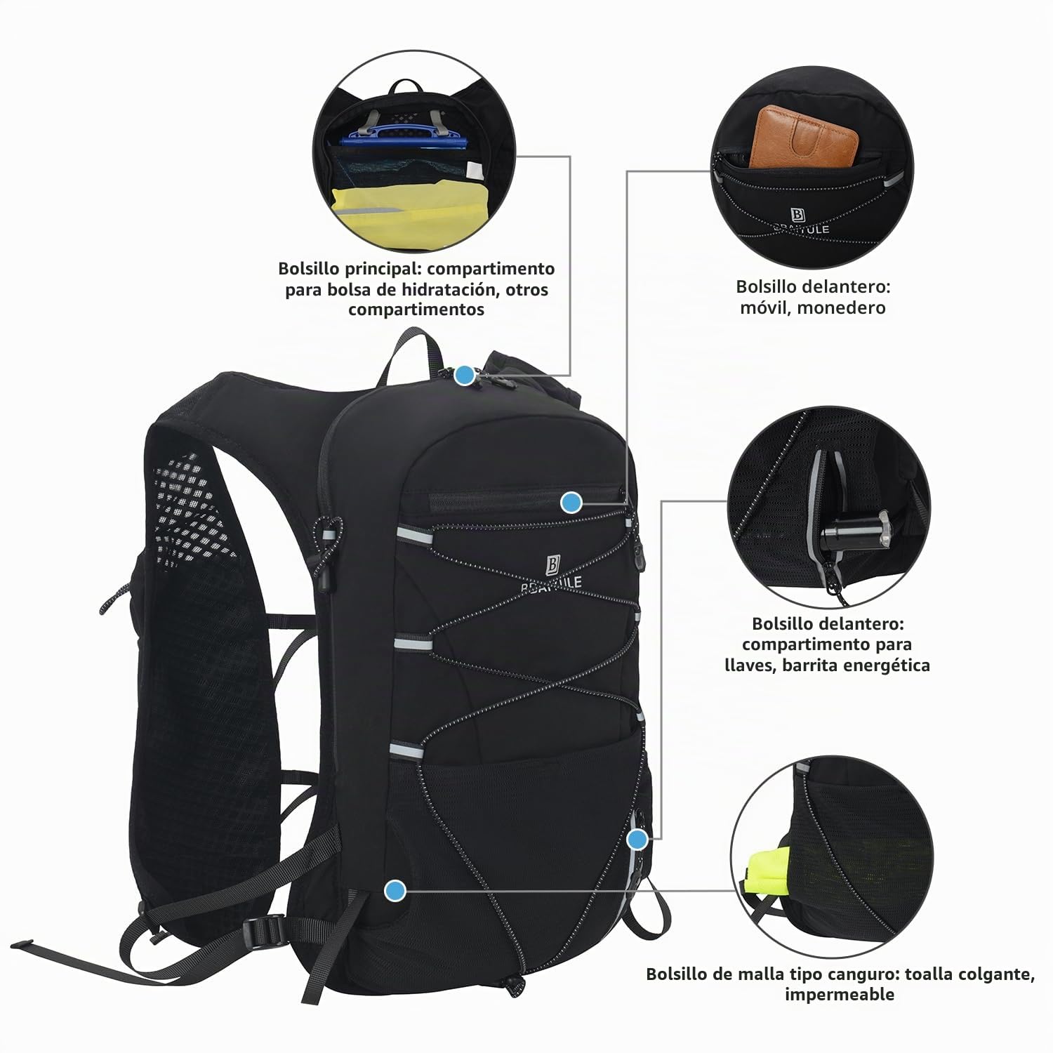 Chaleco para correr para mujer y hombre, mochila de hidratación, mochila para correr, mochila de trail running, mochila ultraligera, mochila para bicicleta, senderismo, maratón