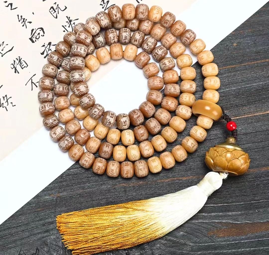 Korale modlitewne, bransoletki z koralików, naturalna zielona bransoletka z koralików Bodhi Root 108 naturalnych gradientowych koralików Bodhi Budda Mala różaniec medytacja modlitwa kobiety mężczyźni