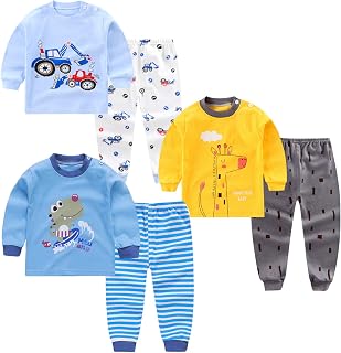 Jungen 3 Sets Baumwolle Thermo-Pyjama Oberteil & Hose Sets