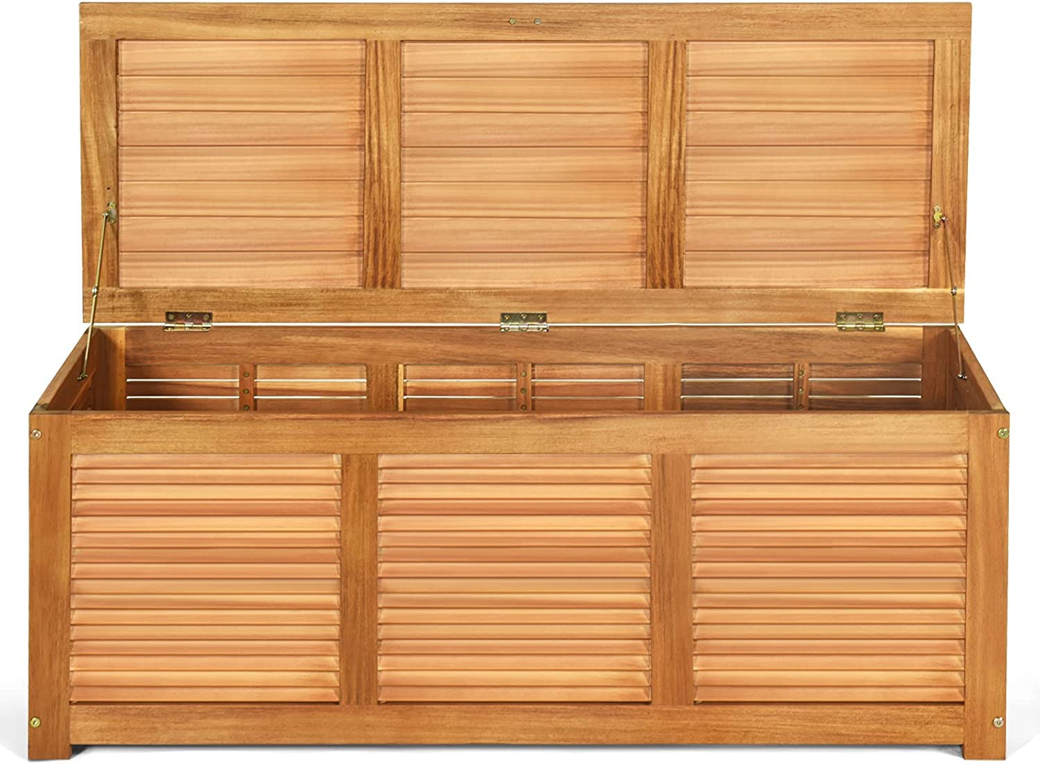 GYMAX Coffre de Terrasse en Bois d'Acacia, Boîte de Rangement Intérieur Extérieur pour Jardin, Coussins de Meubles/Patio ou Outils de Jardinage