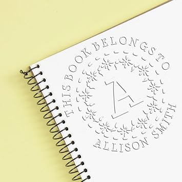 Custom Book Ownership Label Embosser, Soft Flowering Monogram Design, Personalized Private Library Seal Press, Available in Red, Blue, Grey, or Pink Handle, Ideal for Librophiles, 1-5/8 Size