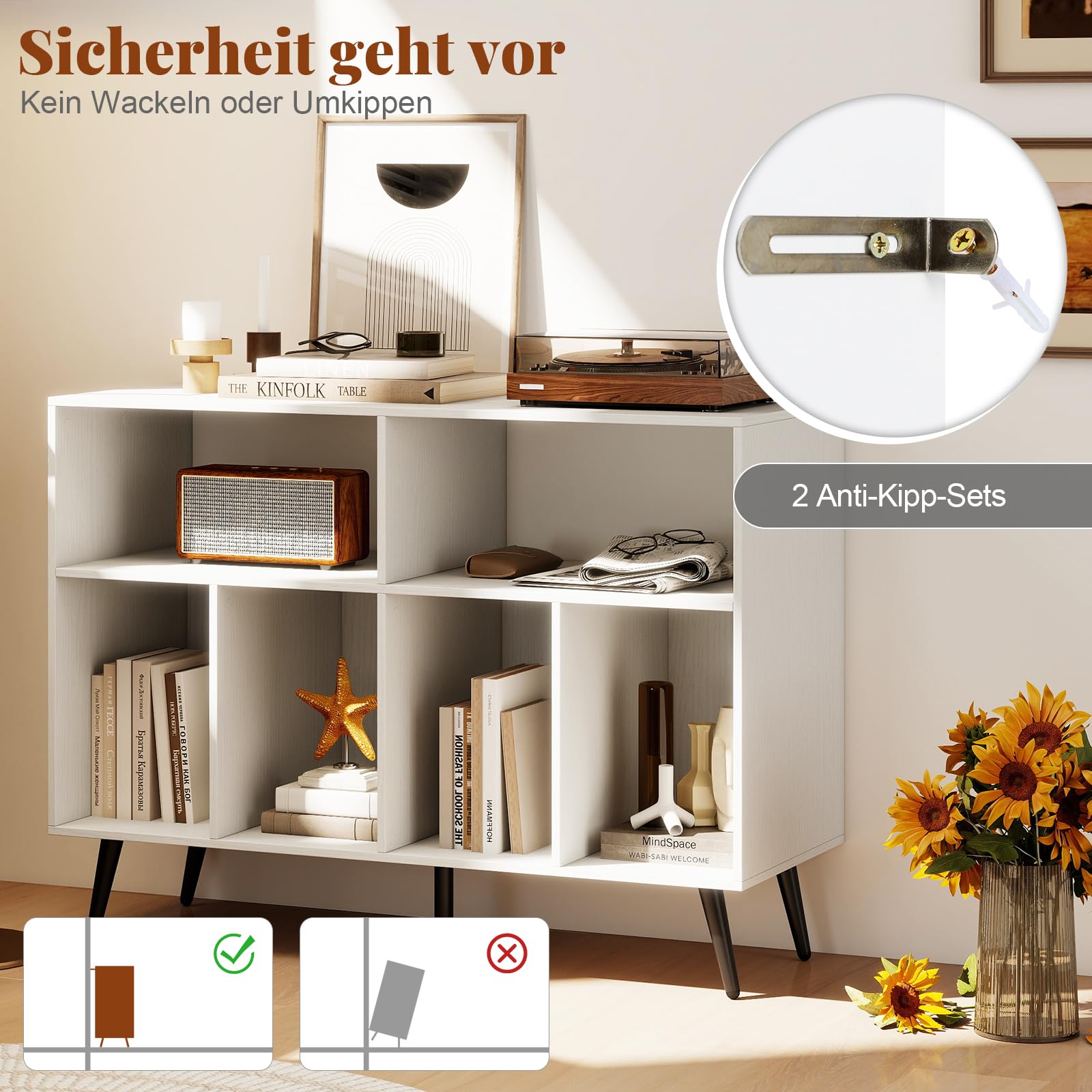 COSTWAY Plattenspielerständer 3-stufig, Plattenspielerschrank mit Vinyl-Aufbewahrungsregalen, Schallplatten-Aufbewahrungstisch, Vinyl-Aufbewahrungshalter für Wohnzimmer, Musikzimmer (Weiß)