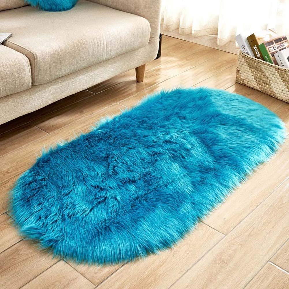 YIWOYI Rugs Living Room Large,rugs Bedroom,bedroom Rugs,Soft Faux Sheepskin Fur Chair Cushion Area Rugs for Bedroom Floor Plush Carpet White Bedside Mat (dark blue,40x60cm)