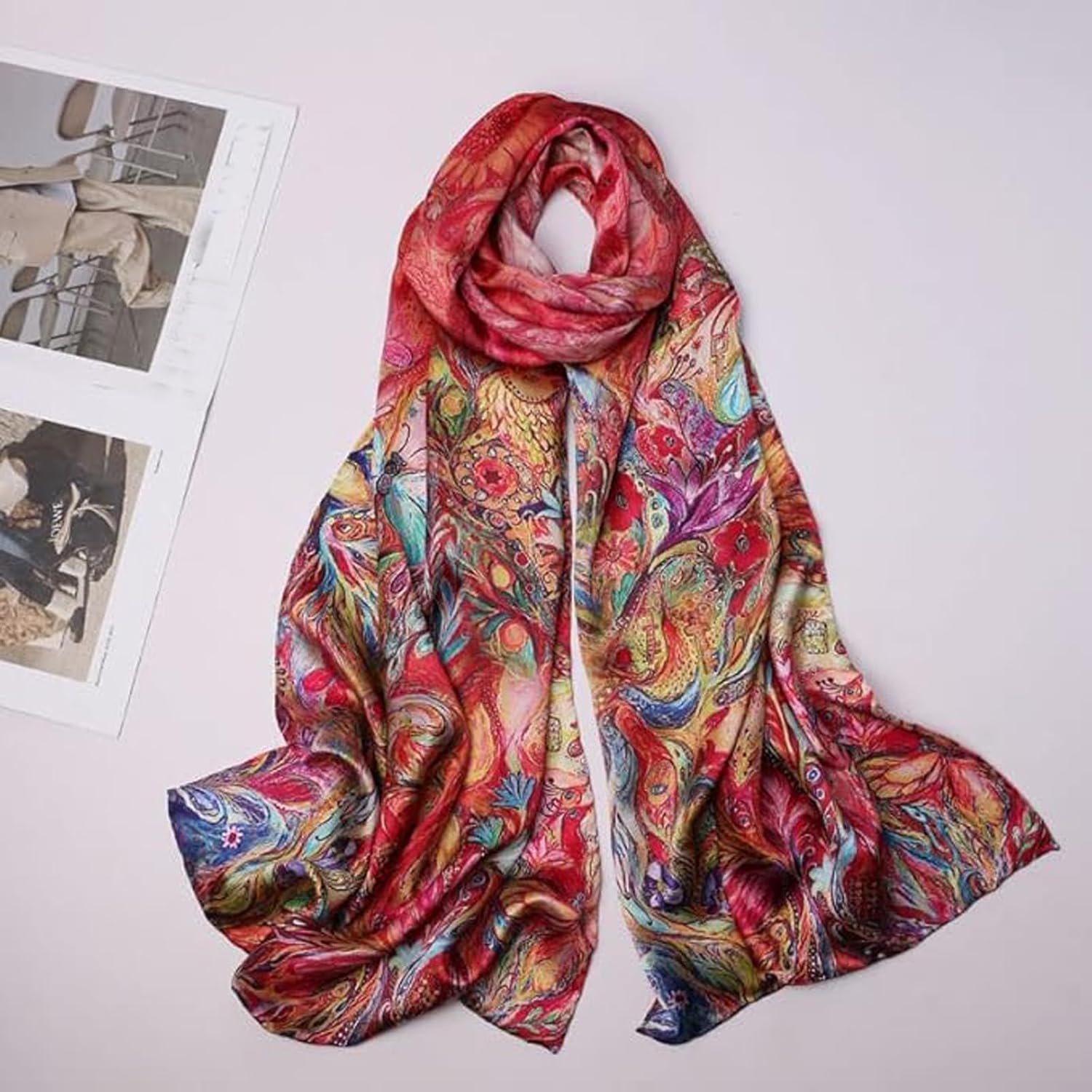 100% Mulberry Silk Scarfs for Women Floral Print Satin Long Scarf for Headscarf Hair Wraps Shawl with Gift Packed - Image 2