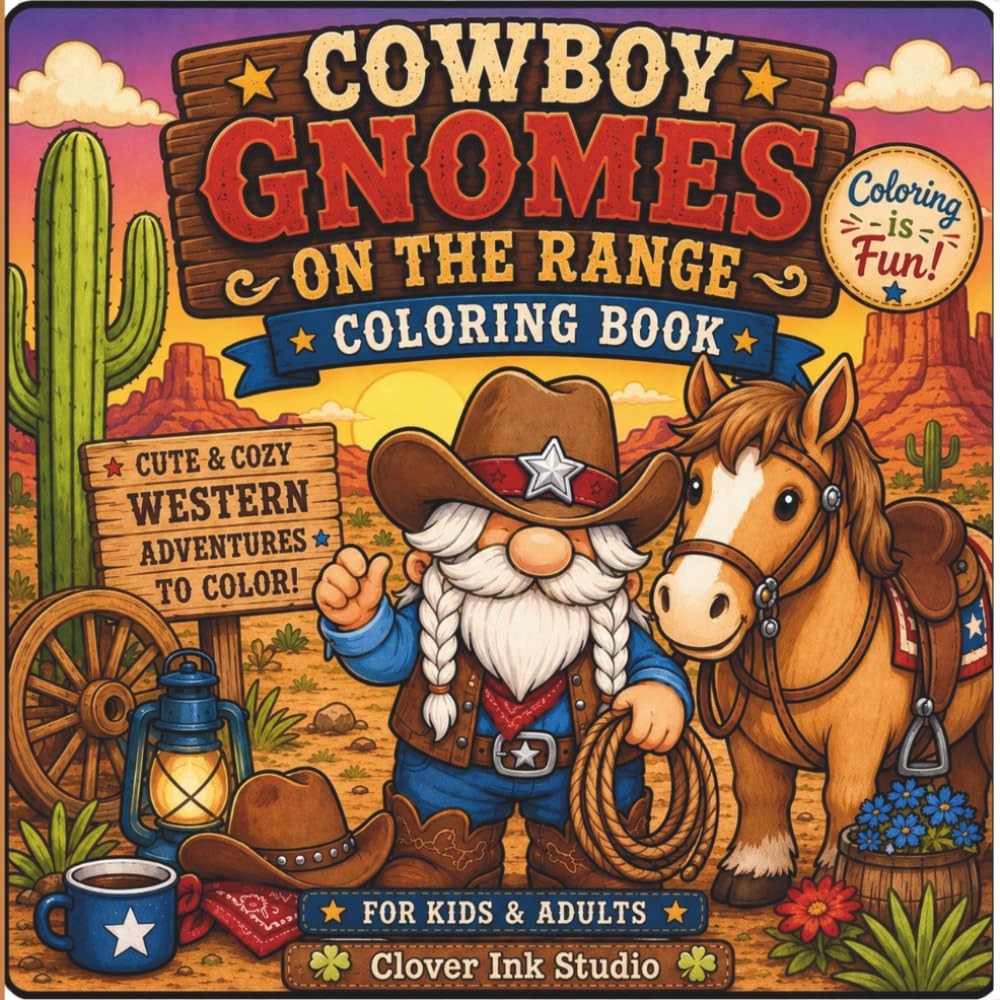 Cowboy Gnomes on the Range Coloring Book: 52 Bold and Easy Western Coloring Pages Featuring Cowboy Gnomes, Ranch Life, Stagecoaches, Frontier Towns, and Old West Adventures