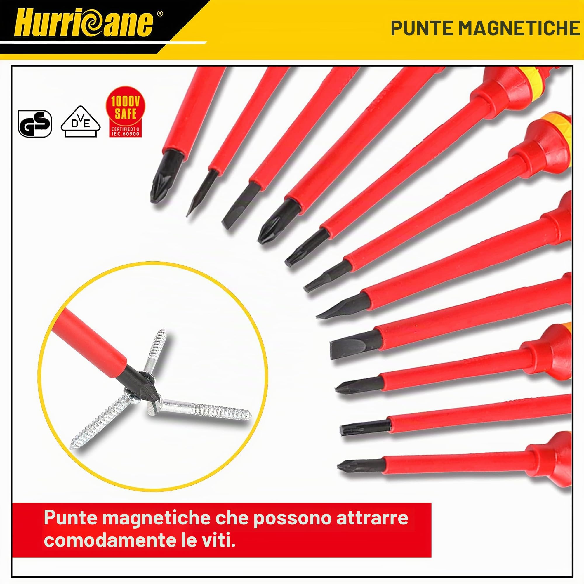 HURRICANE Set di cacciaviti per elettricisti isolati da 1000 V, All-in-One Premium Professional 13 pezzi CR-V magnetico Phillips con intaglio Pozidriv Torx Cacciavite