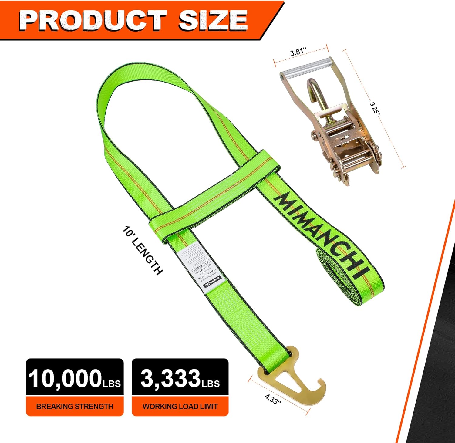 Wheel Lift Straps,2pack,2" X10'Quick-Pick Wheel Lift Strap with Finger Hook Ratchet to fit Jerr-Dan MPL Element Tire Basket Strap with Side Hook Heavy Duty