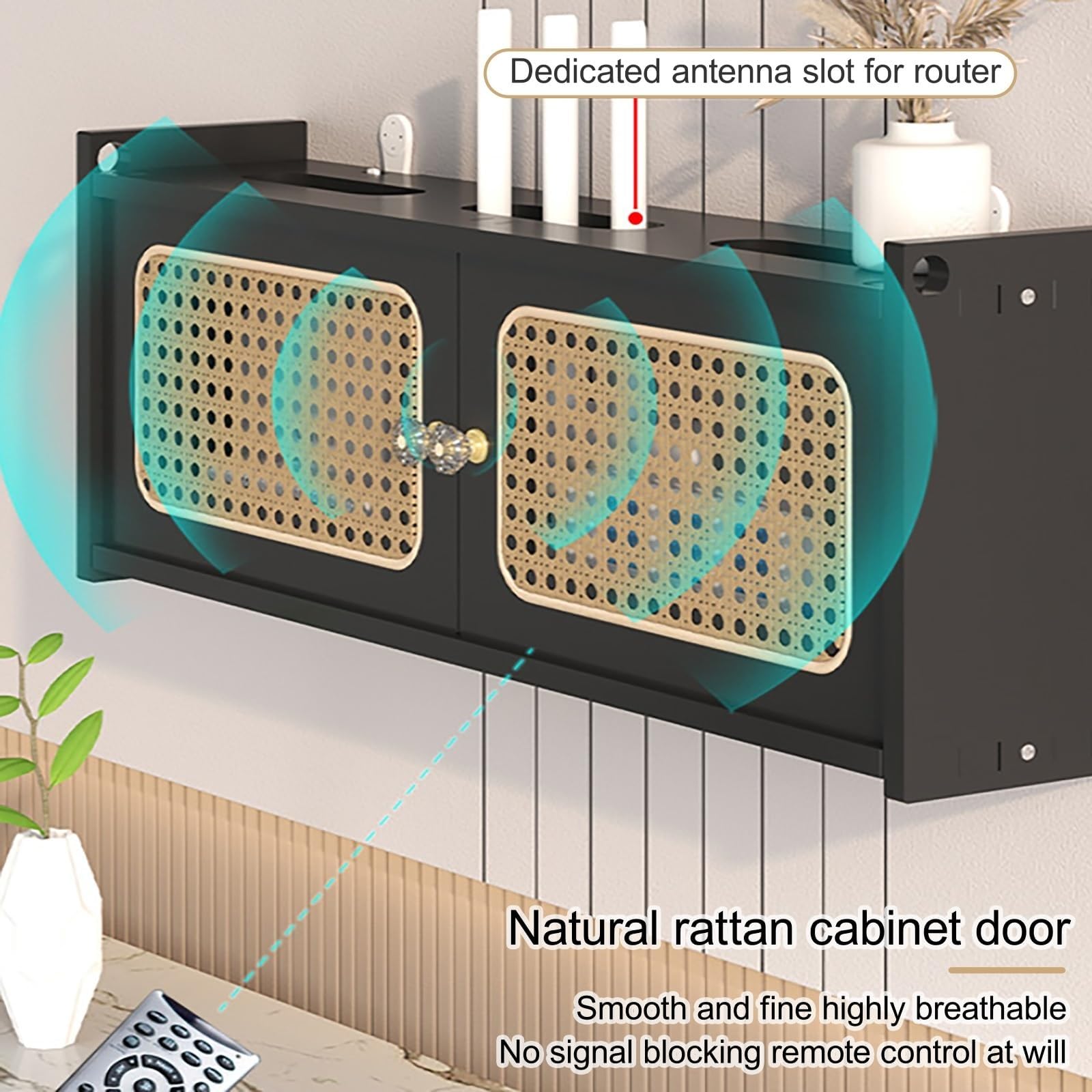 Router WiFi montado en la pared, estante y armario de ratán para el hogar/oficina, color verde Slish 80 cm, ocultador de caja WiFi que ahorra espacio