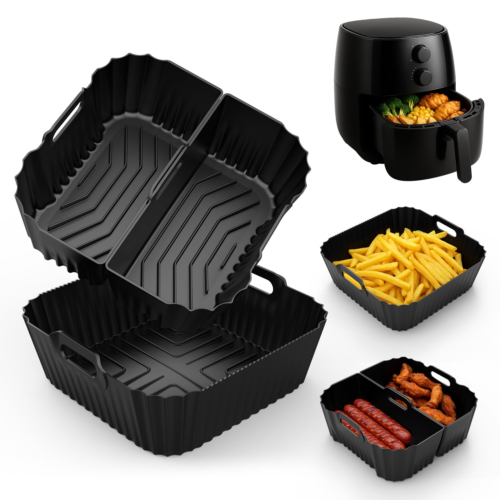 3 Piezas Moldes Silicona Freidora de Aire, Accesorios Freidoras de Aire para Cosori 4.7L - 6.5L, Bandeja Accesorios Reutilizables de Air Fryer para Ninja Max Pro 180eu 6.2L, Tefal