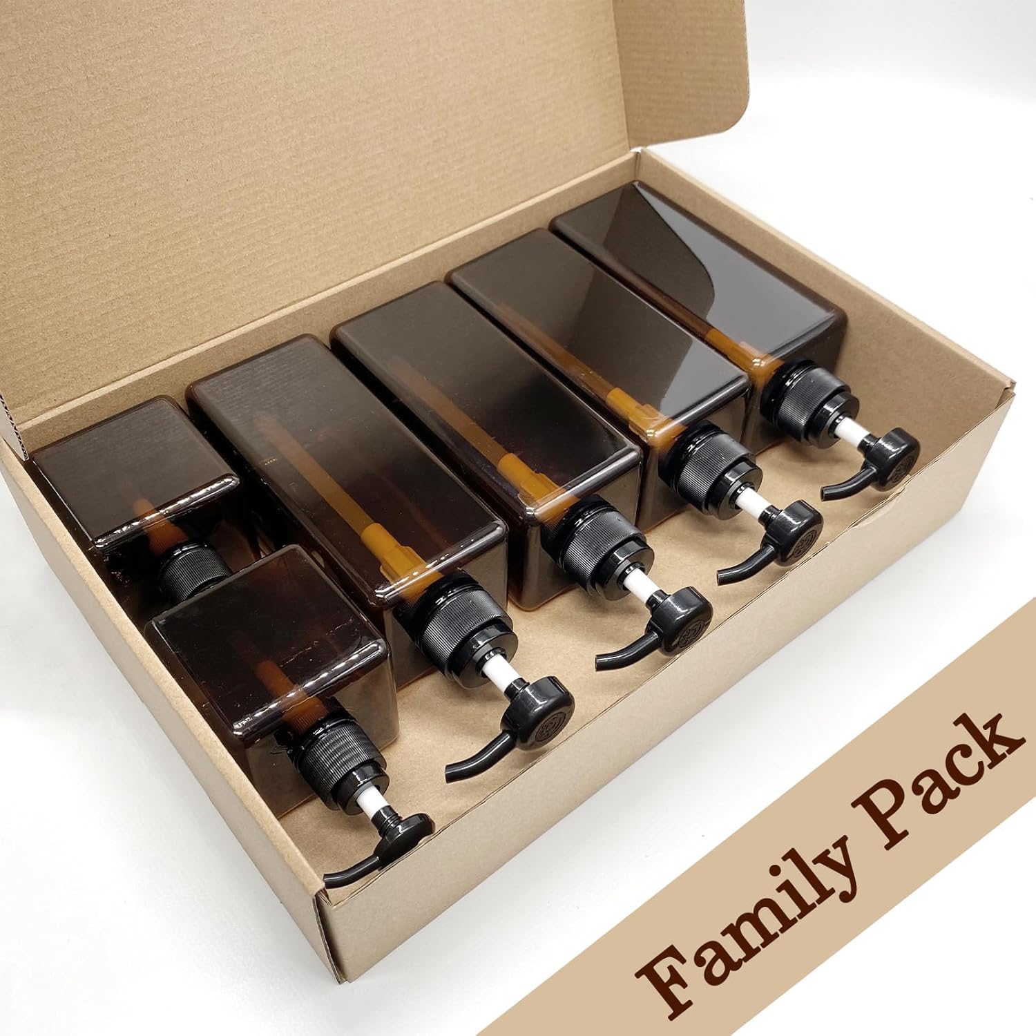 6 Pack Shampoo and Conditioner Dispenser Bottles - 4 Pack 22 Ounce and 2 Pack 8 Ounce Refillable Square Plastic Pump Bottles Shower Soap Dispenser for Shampoo Conditioner Body Wash (Amber) - Image 5