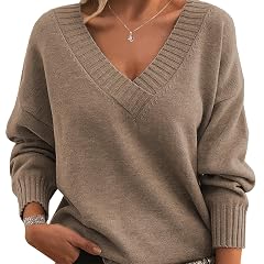 Womens 2024 Fall Knit Sweater Long Sleeve Tops Trendy Casual Loose Outfits V Neck Oversized Pullover Sweaters