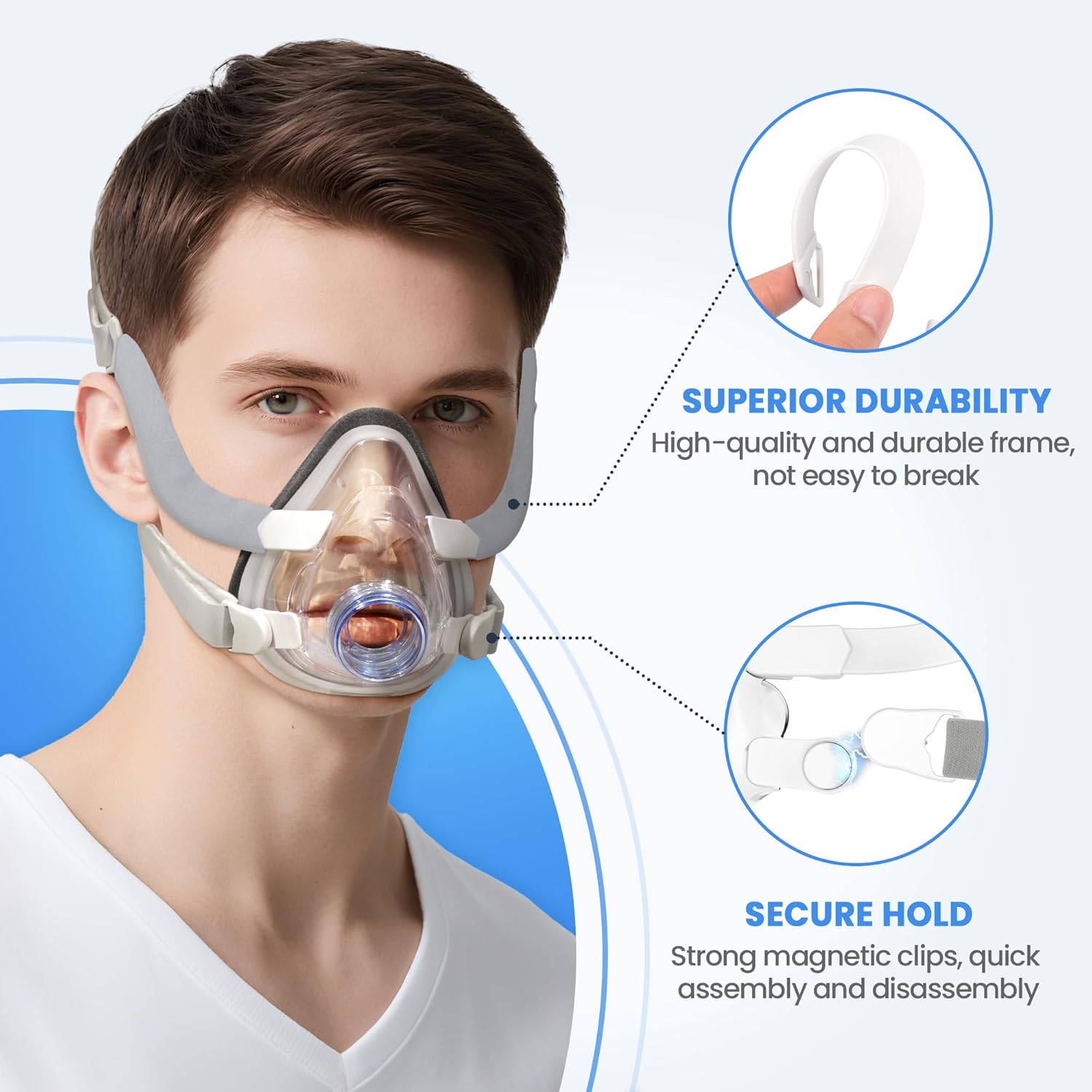 Replacement Full Face CPAP Mask Headgear Set for ResMed Airtouch F20 & Airfit F20, Highlights Secure Seal & Leak-Free with Latest Brown Memory Foam - F20 Mask Medium Accessories Supplies (No Elbow) - Image 7