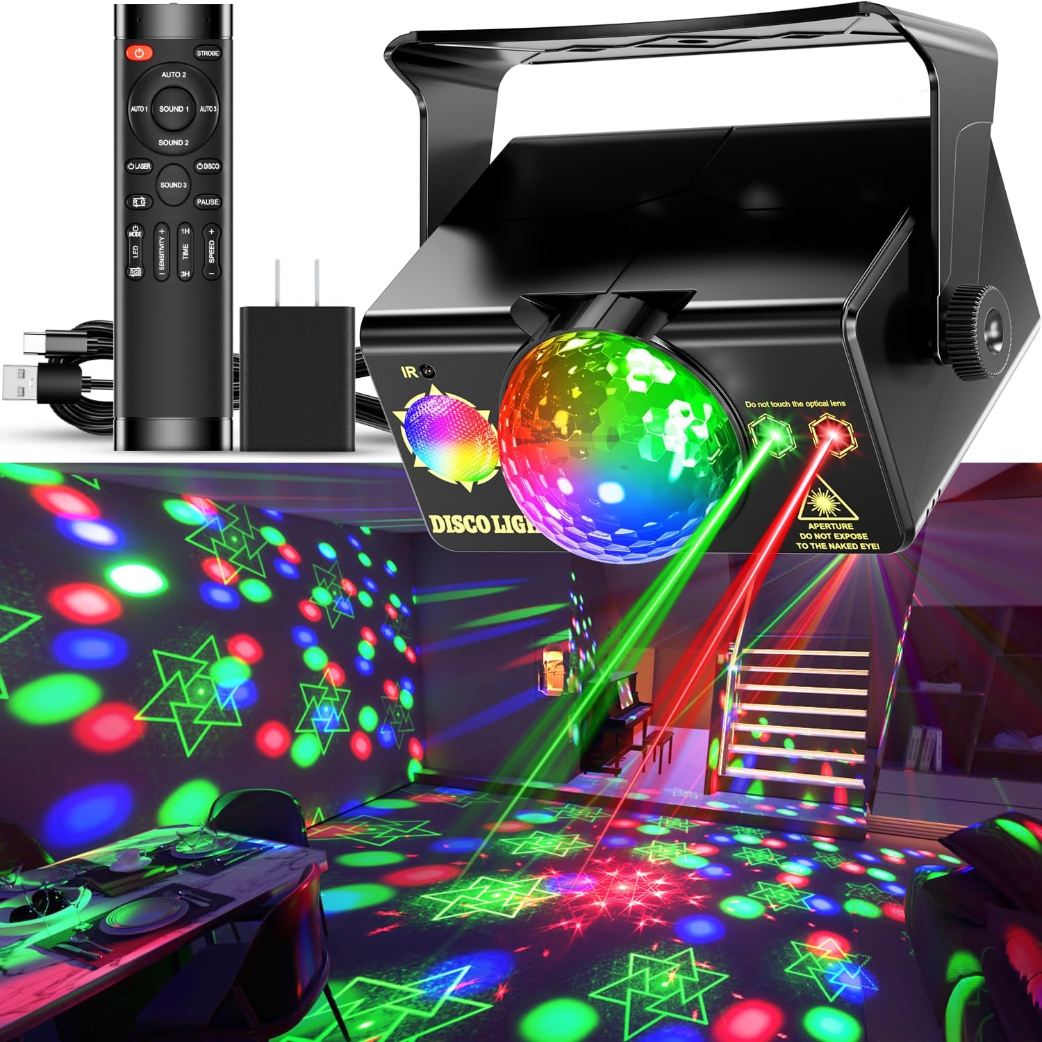 Disco Ball with Star Projector & Ring Light | Party Lights Disco Light DJ Strobe Stage Lights for Home Parties, Christmas, Halloween, Bar Club, Wedding, Birthday, Living Room Thanksgiving Decorations‌