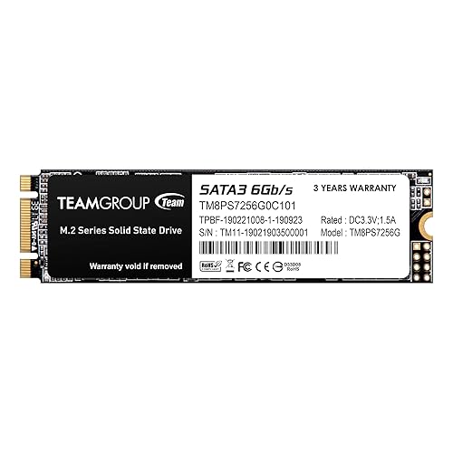 TEAMGROUP MS30 256GB with SLC Cache 3D NAND TLC M.2 2280 SATA III 6Gb/s Internal Solid State Drive SSD (Read/Write Speed up to 500/400 MB/s) Compatible with Laptop & PC Desktop TM8PS7256G0C101 - 256GB