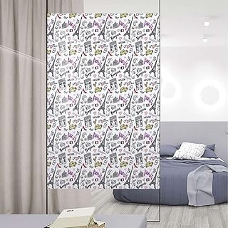 Multicolor Privacy Window Film Decorative Tower Eiffel Love Cheese Pie Cat Window Film Privacy Color Window Sticker Paris 23.6Wx59L-inch