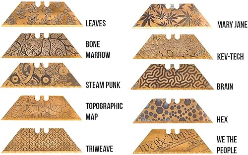 Miniatura 4 de NDZ Performance Repuesto de hoja de acero para cuchillo utilitario Berkling, diseños personalizados grabados con láser de doble cara, dorado,