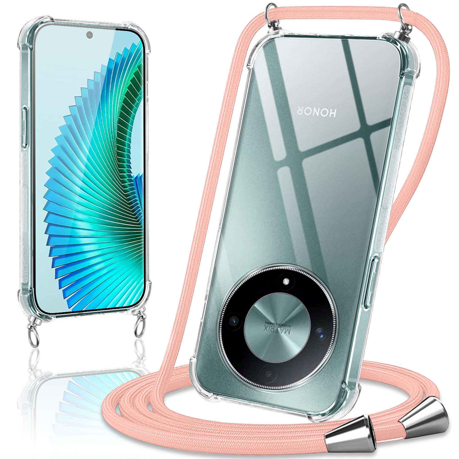 Cover per Honor Magic 6 Lite, Corda Custodia in Silicone con Regolabile Cordino, Silicone Case Cordini Custodia Cellulare da Collo, Scuro Verde
