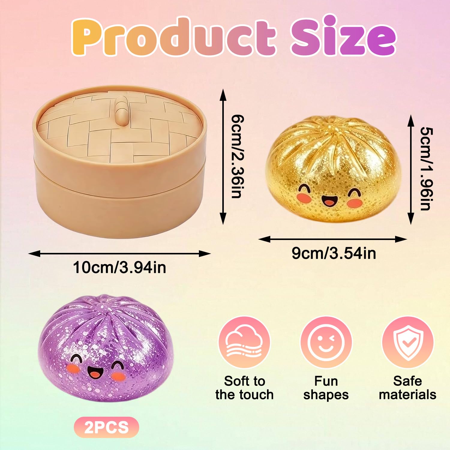 Giocattoli Antistress Gnocco, 2Pezzi Glittere Dumpling Squishys, Giant Glitter Dumpling Squishy Toy, Squishys Dumpling con Vaporiera, Fidget Toys, Squishy Ravioli Giganti, Regalo per Adulti