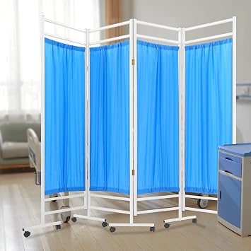 Medical Privacy Screens, Waterproof Nylon Fabric, 78.7 * 70.9 in Foldable Rolling Medical Privacy Screen with Silent Wheels, Suit for Hospitals, Clinics, and Nursing Homes Blue, 4 Panels