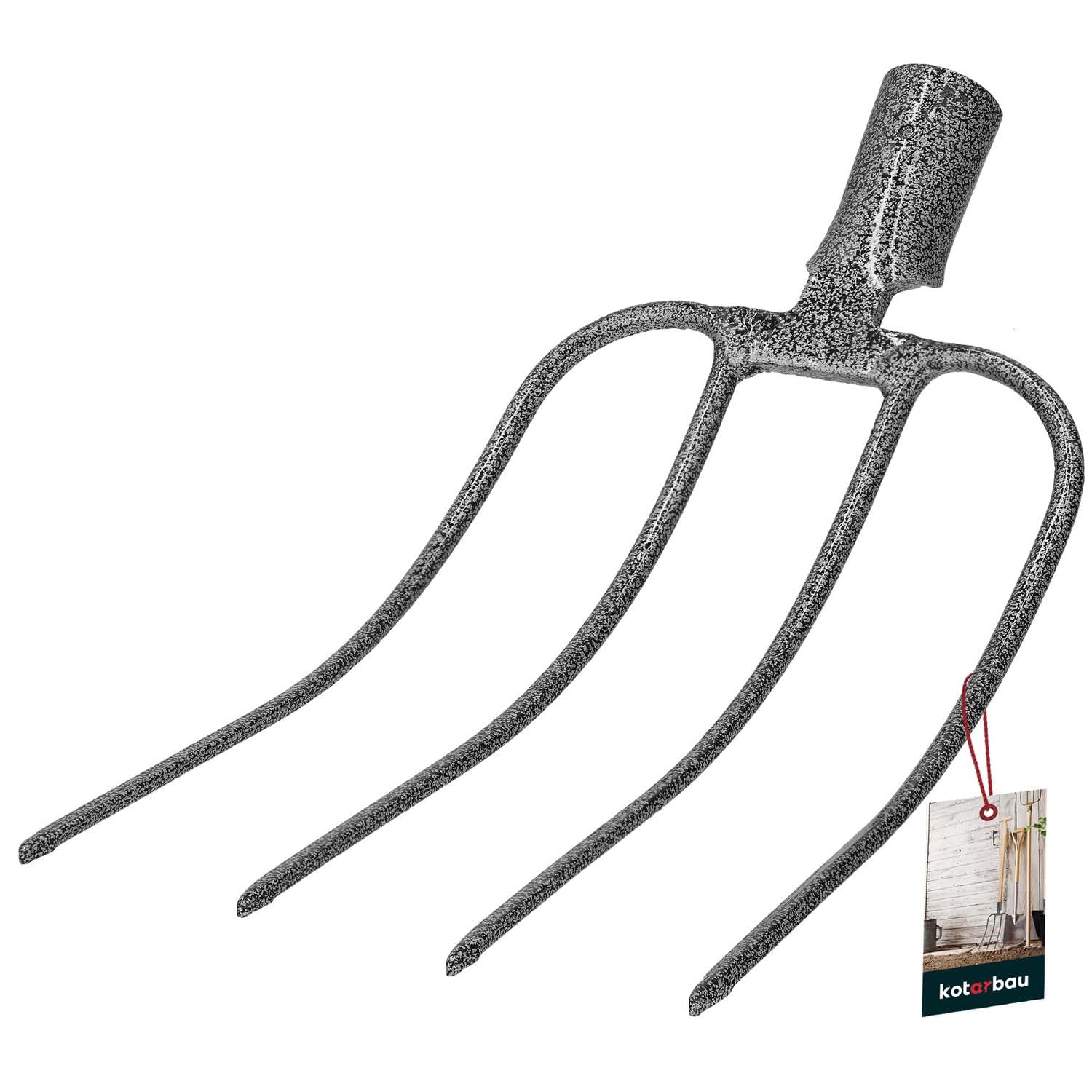 KOTARBAU® Horca de Acero con 4 Dientes, Horca de jardín para Compost, estiércol, Horca sin Mango, Horca para airear Suelos, Horca para ablandar la Tierra y airear el Compost, Horquilla Campo