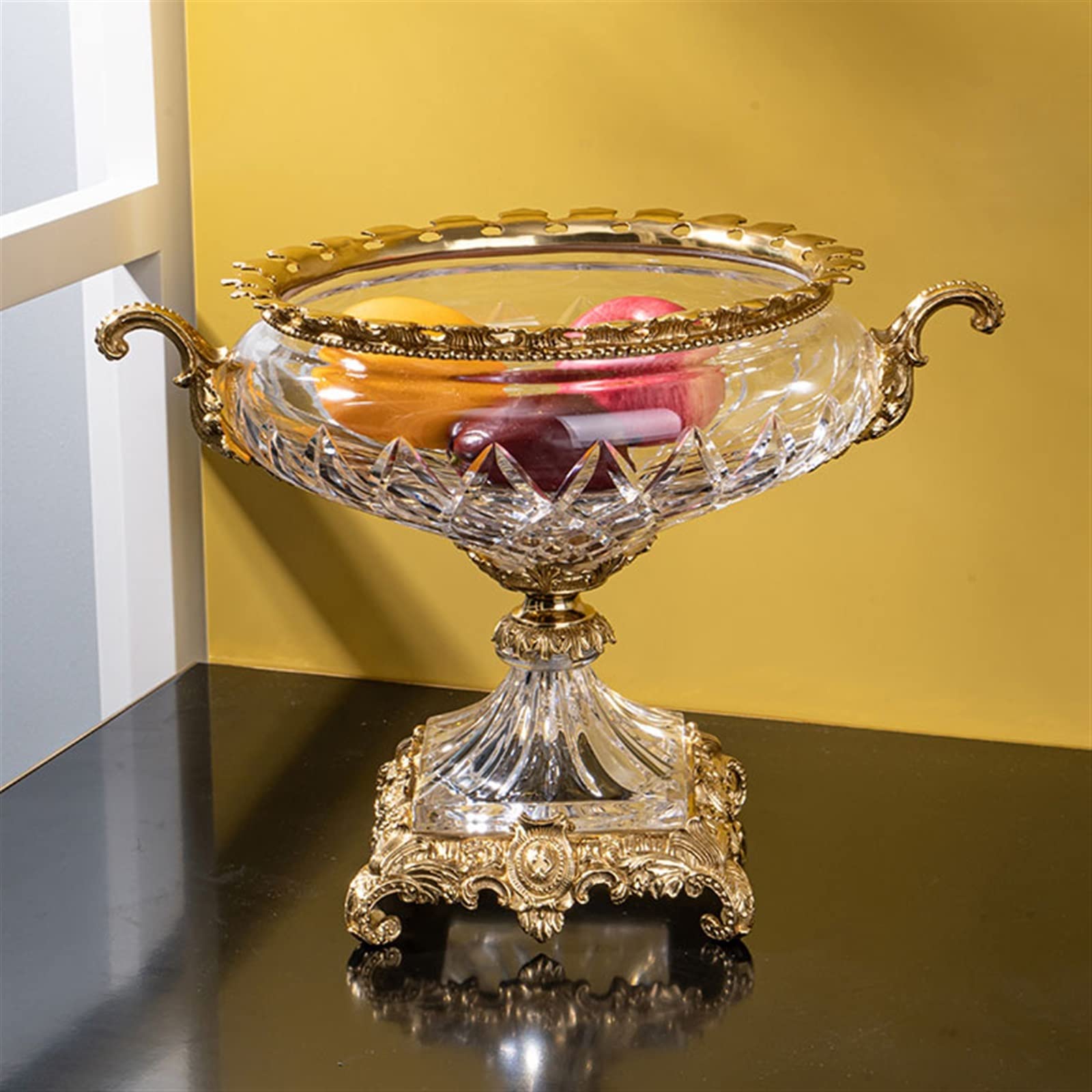 Bols à Fruits Bol à Fruits Rond en Verre Transparent, Assiette à Fruits, Maison, Salon, Restaurant, décor de Bureau, Plat à Fruits, Bol à Bonbons, Base en Laiton, Panier à Fruits
