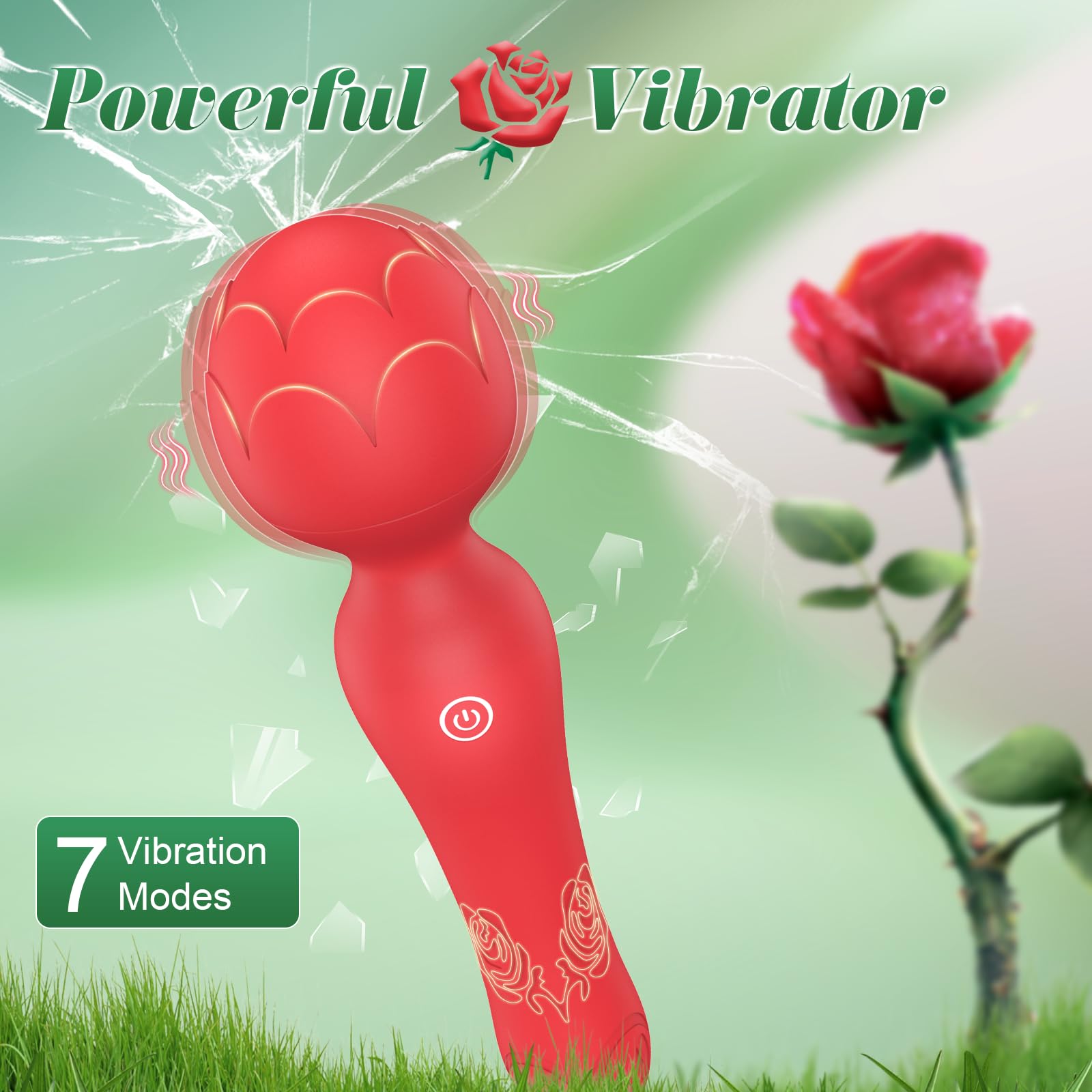 Wand Vibrator Rose Sex Toy - Clitoral Stimulator Anal Nipple G Spot Vibrators, Rose Adult Sex Toys Magic Quiet Cordless Massager & Waterproof, Female Vibrator Sex Toy Sexual Pleasure Tools for Women