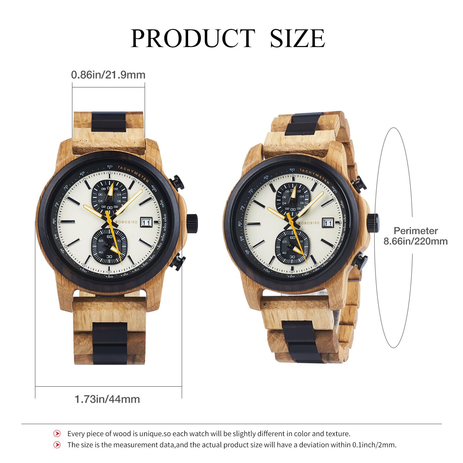 BOBO BIRD Reloj de madera para hombres y mujeres, ultraligero, 50 g, manecillas luminosas, cronógrafo, fecha, casual, regalo de negocios