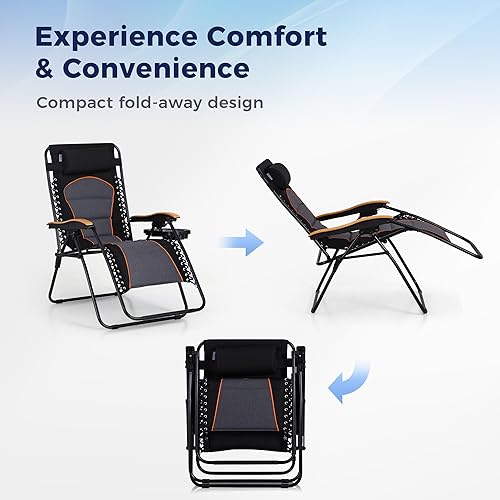 Miniatura 8 de MAISON ARTS Sillón de gran tamaño XL acolchado de gravedad cero, silla de césped antigravedad, reclinable ajustable con almohada y portavasos, silla