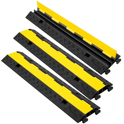 3 Pack 2 Channel Cable Protector Ramp Traffic Wire and Hose Ramp Cord Cover Heavy Duty Channels 18,000 lbs Load Capacity Cable Wire Ramps Speed Bump Driveway Cable Protective Cover
