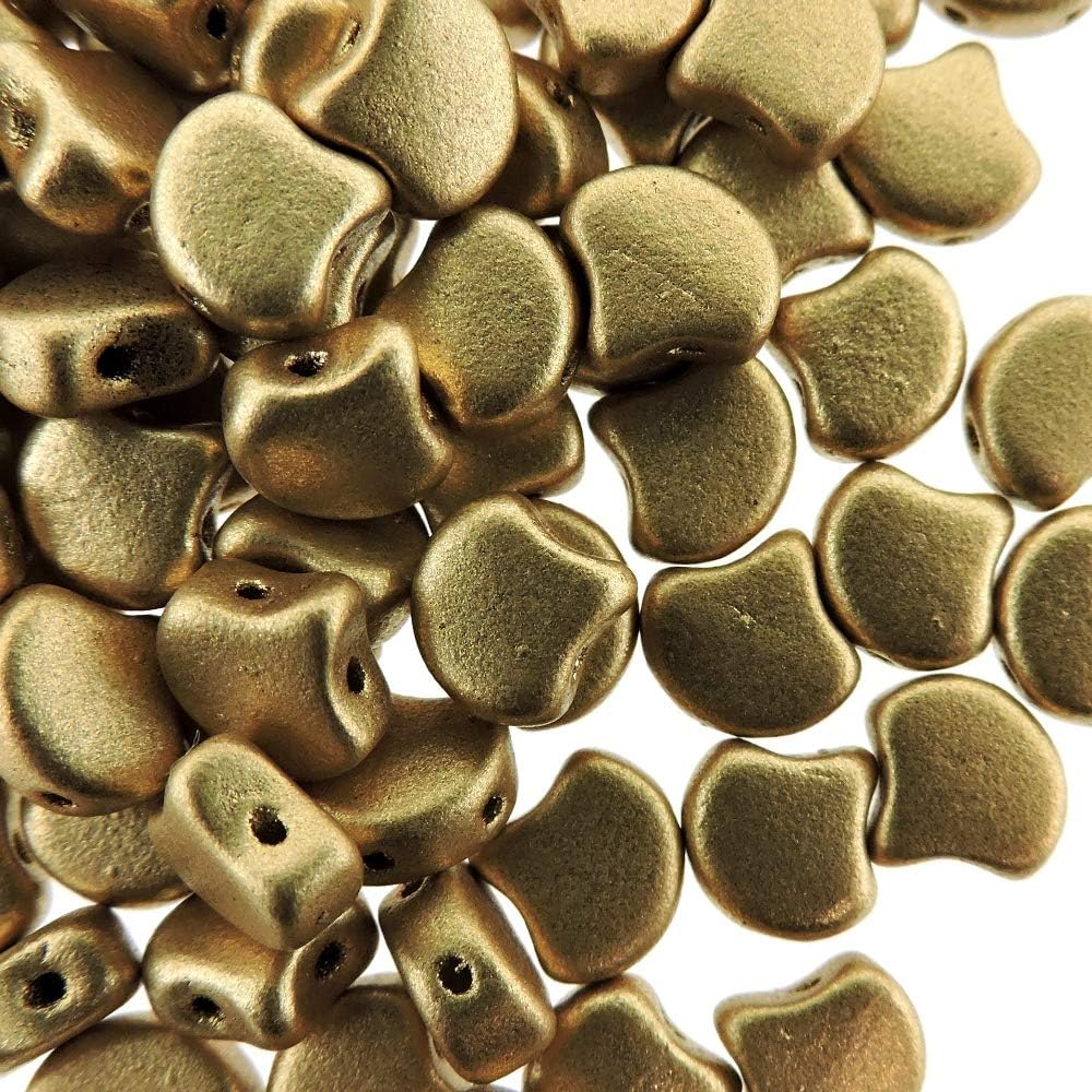 Czech Glass 2-Hole Ginko Beads 7.5mm 22 Grams Pale Gold