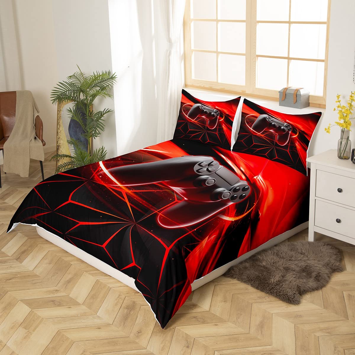 Boy Gaming Comforter Cover for Boys and girls Teens Gamer Player Duvet Cover King Size,Video Games with Geometric Aperture Bedding Set Youth Man Room Decorative 3 Pcs Bedding Set - Image 2