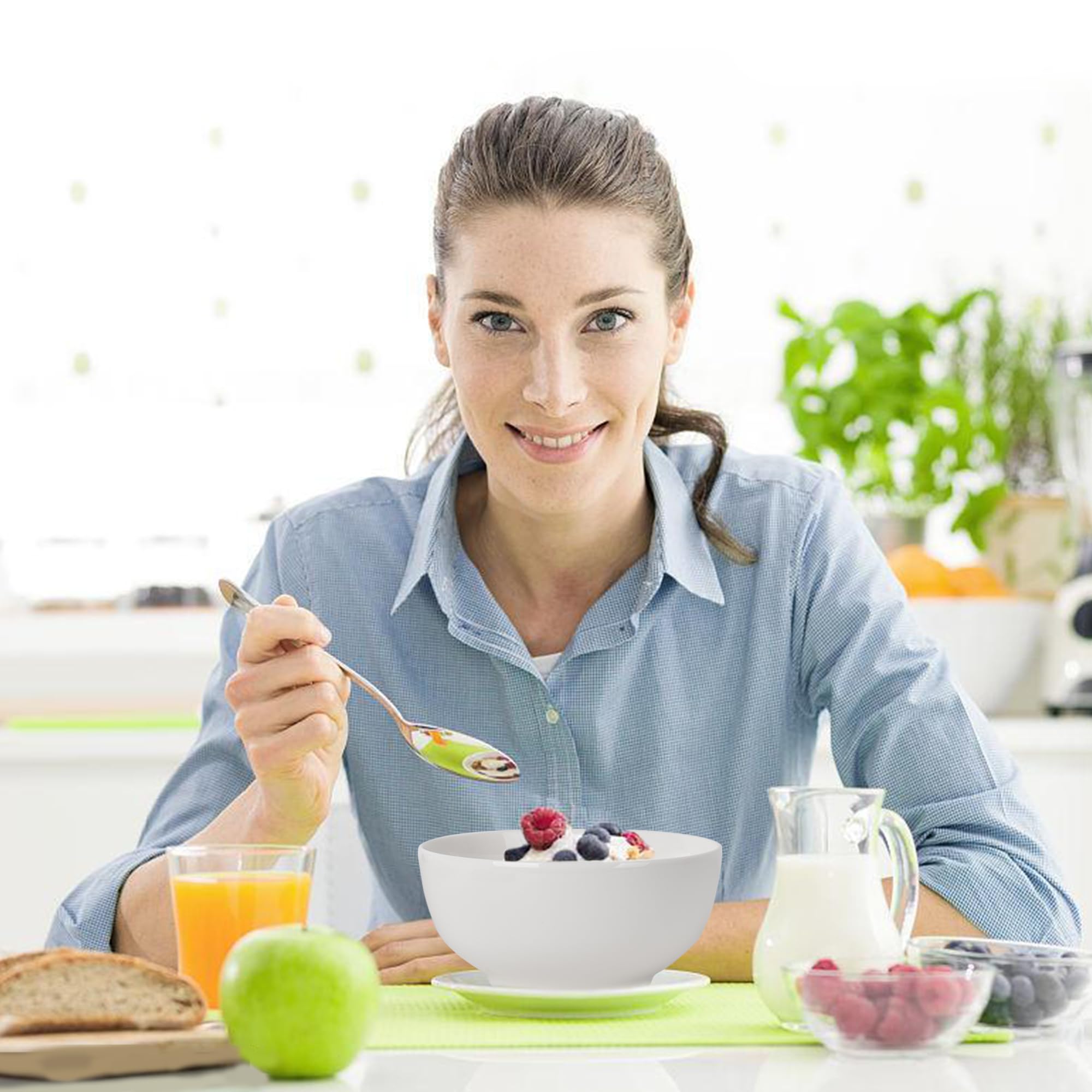 Cuenco para cereales, cuenco para sopa de 800 ml, juego de 6 cuencos y cuencos ligeros para cereales, sopa, ensalada, fideos, arroz, apto para microondas & lavavajillas, blanco Φ15 cm