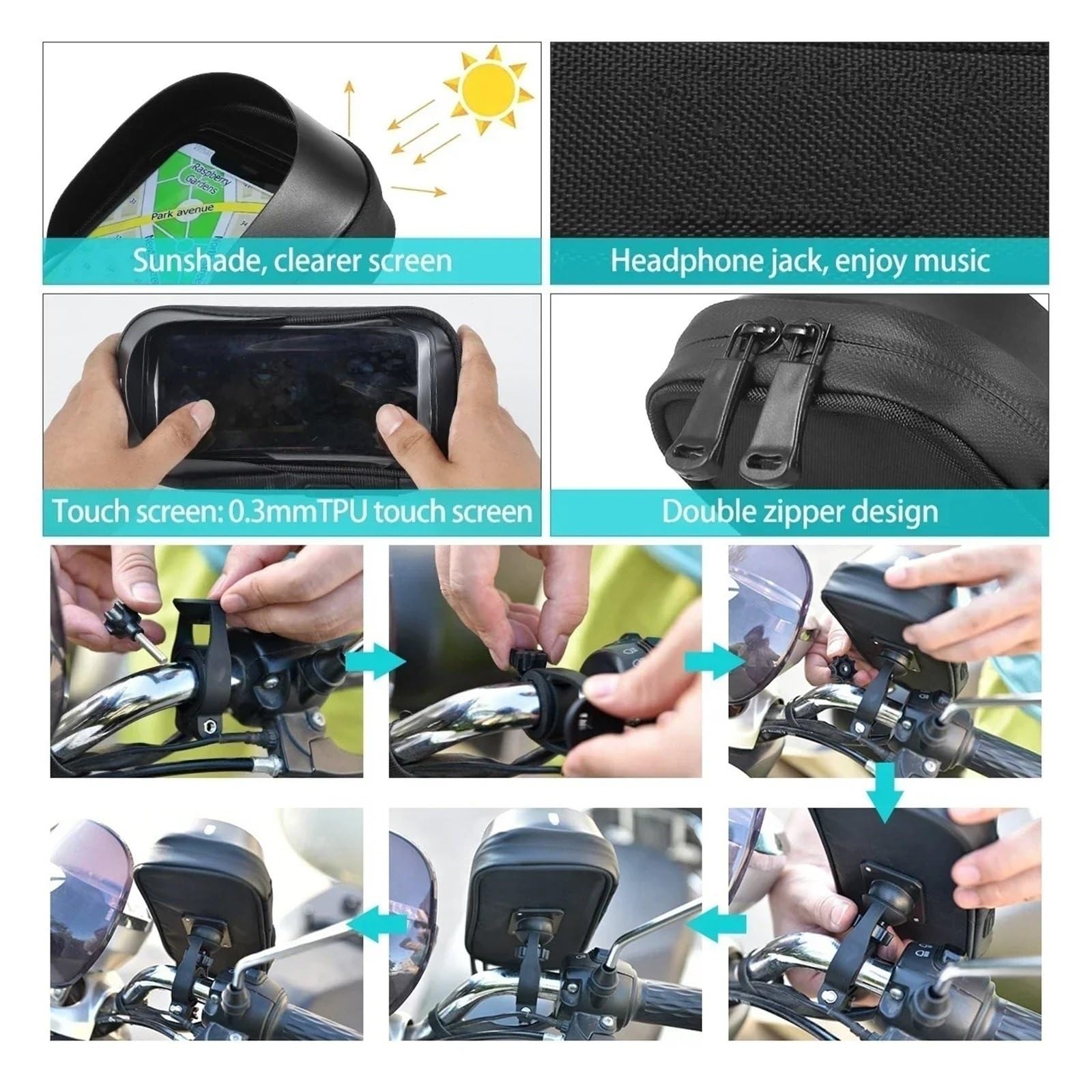Handyhalterung wasserdichte Multifunktions-Handyhalterung Kartenpaket Fahrrad Motorradzubehör Fahrrad Motorrad GPS-Navigationshalter(Motorcycle Blue)