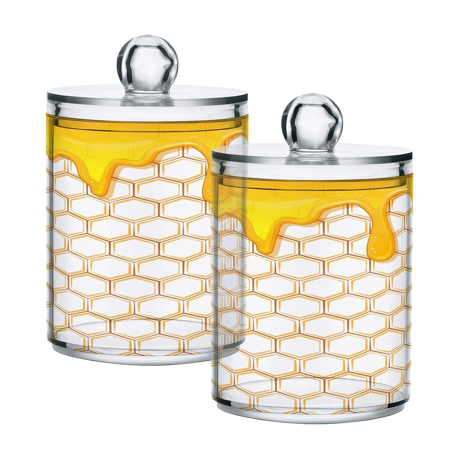 Honey-pattern Restroom Bathroom Organizers with Lid Qtip Holder Dispenser Apothecary Jars Cotton Balls Pads Swabs Holder Jar 4