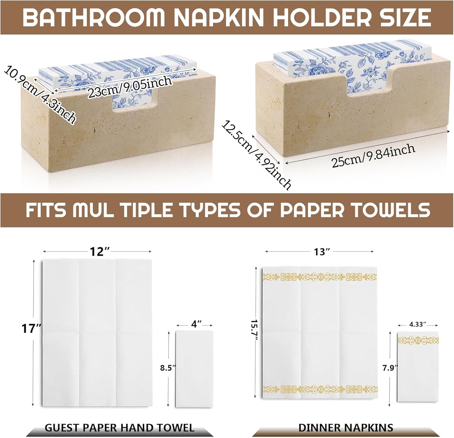 Natural Travertine Guest Towel Holder Disposable Napkin Tray Dinner Paper Hand Basket for Bathroom Kitchen Restaurant Table Countertop (Guest Towel Holder) - Image 2