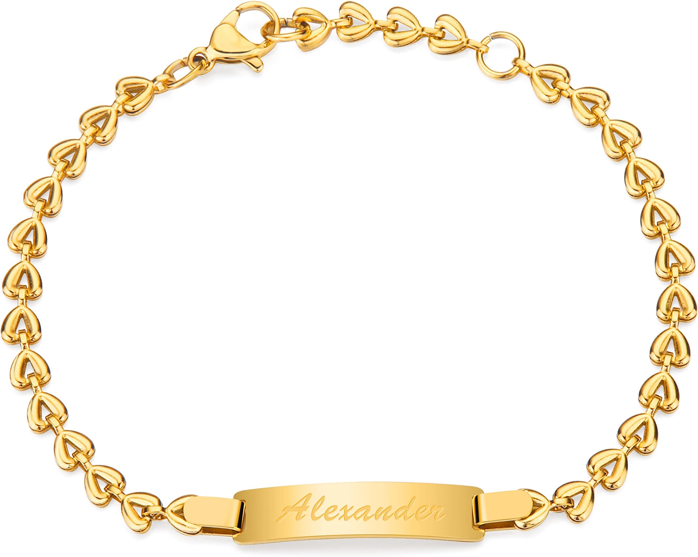 Tina&Co Personalized Baby Name Bar ID Bracelet Personalized Gift 18k Gold Plated Custom Name ID Bracelet for New Born to Children Girl Boy Gift Birthday Gift 2313A