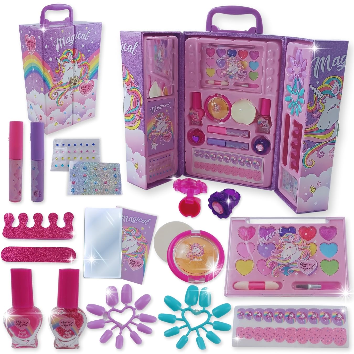 You Go Girl - Maquillaje para NIÑAS Juegos Infantiles Regalo Niña 5 Años Unicornios Maletín Maquillaje Set Maquillaje Niña Kit Maquillaje Kit Uñas 5 6 7 8 9 10 Años – No Tóxico