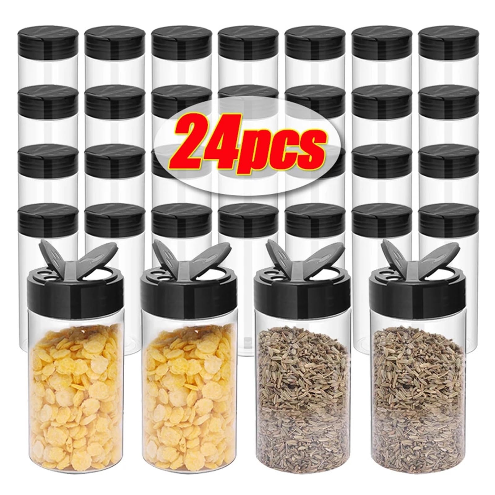 24PCS frascos para condimentos, botellas vacias transparentes para especias | ABS, impermeables, reutilizables para especias, condimentos, polvo sazonador e ingredientes secos