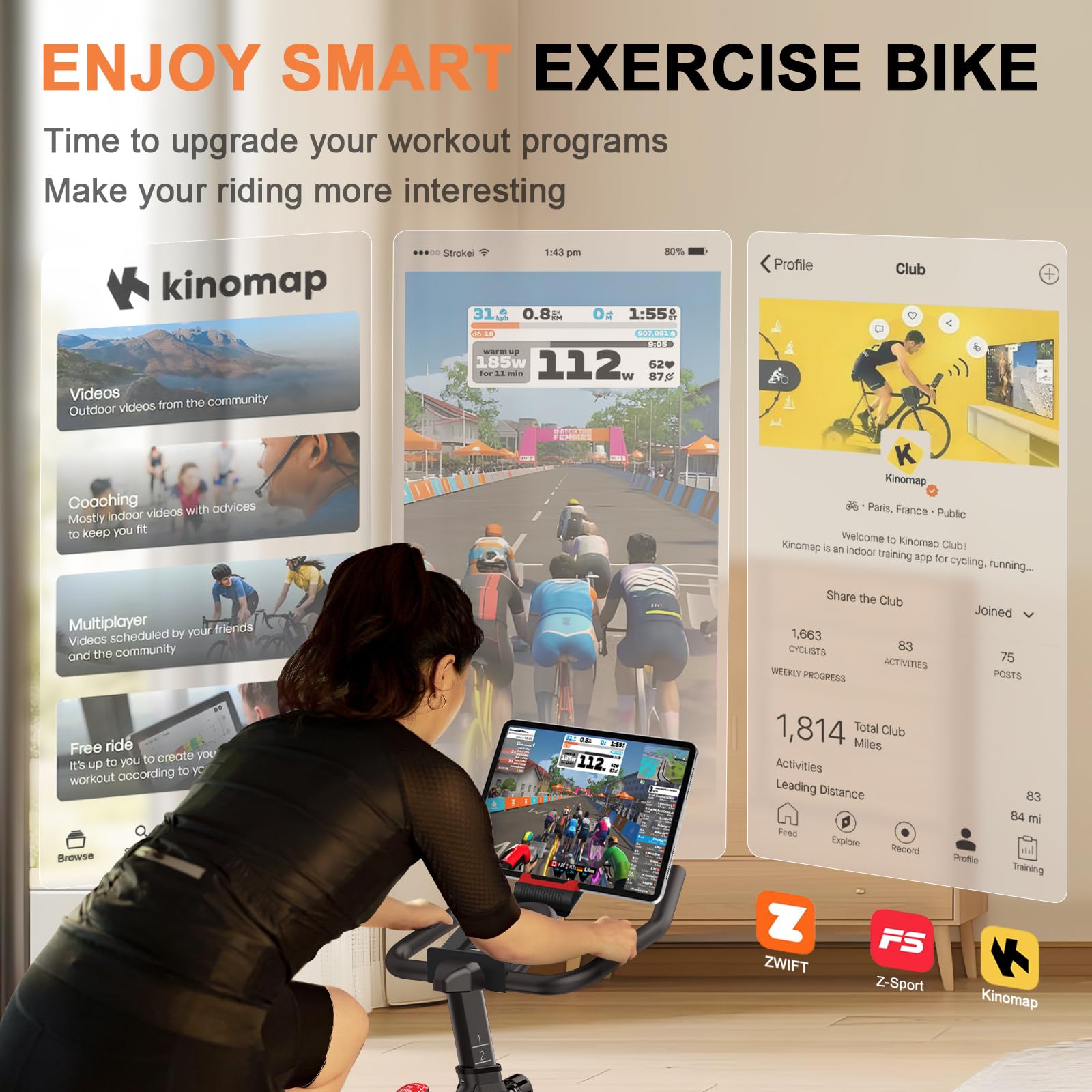 Kitopa Cyclette da Casa, Cyclette Professionale Magnetica con APP, Volano da 15 kg, Schermo Monitoraggio, Supporto Tablet, Capacità di Peso 150 kg