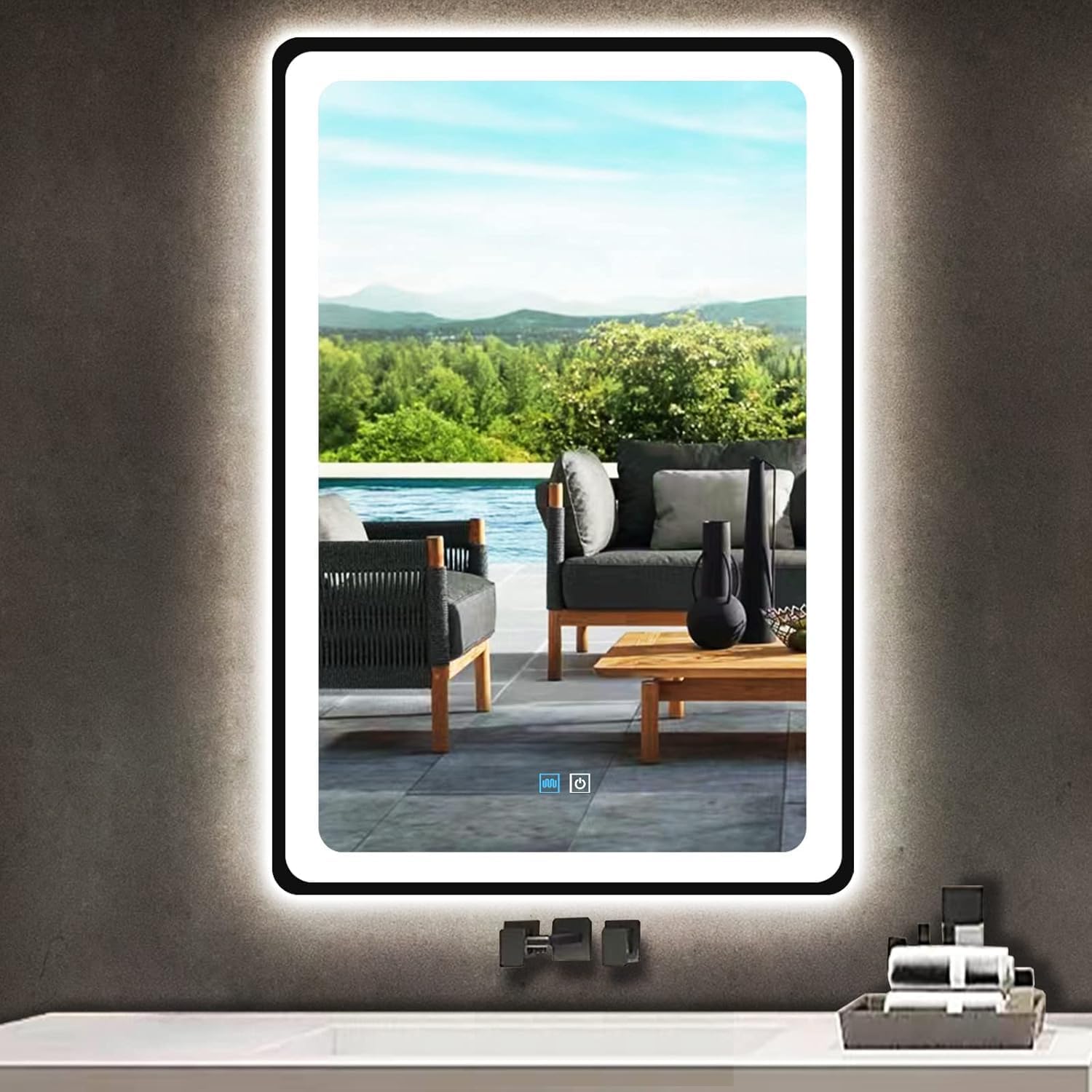24 x 36 Inch Black LED Bathroom Mirror with Lights Black Frame Lighted Vanity Mirror with Lights for Bathroom Wall LED Mirror 3 Color Dimmable AntiFog 36" Framed Smart Light up Mirrors