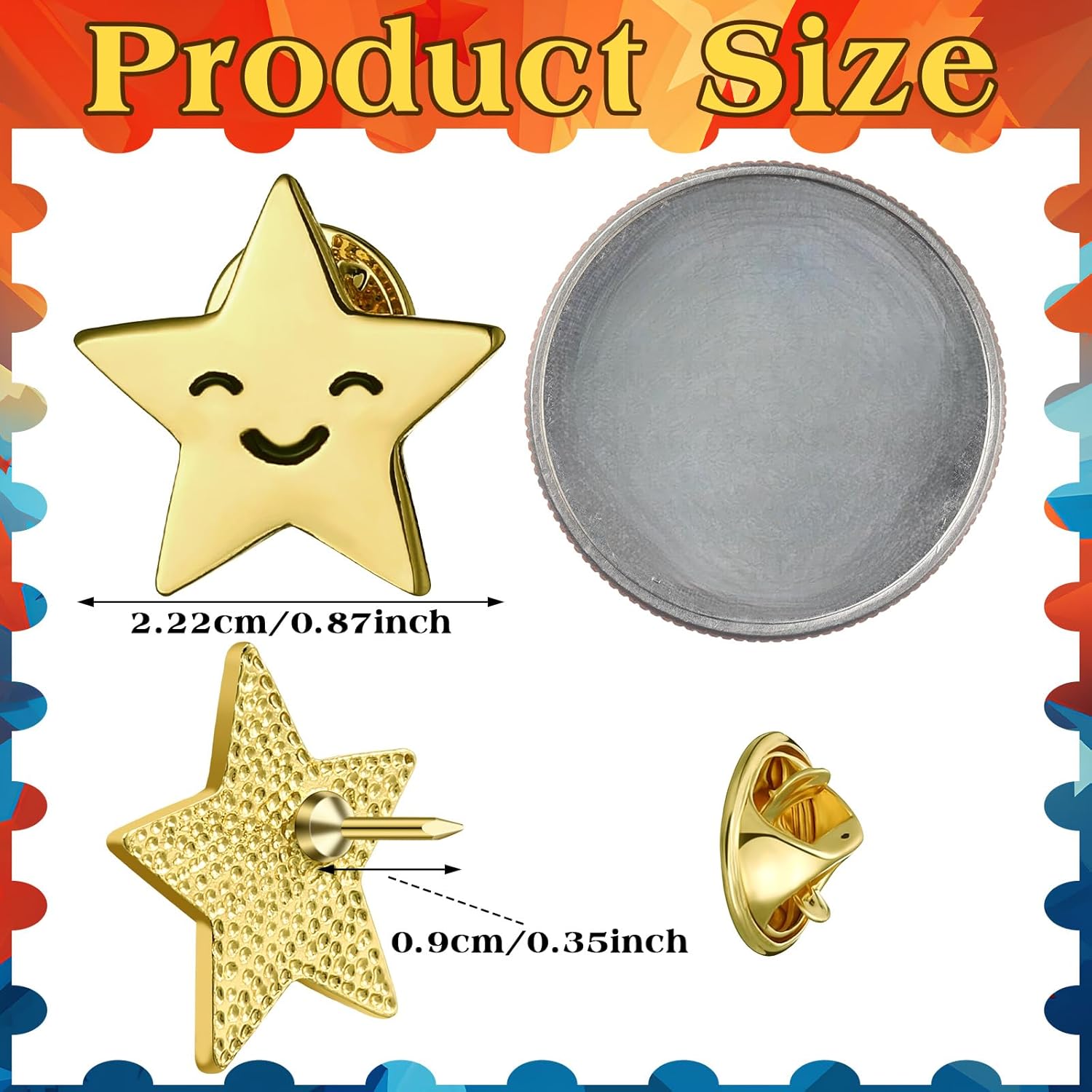 Lyrow 25/50/100/150 Pcs Gold Star Pins Bulk Gold Metal Y2k Motivational Pins for Award Patriotic Accessories for 250th Anniversary 4th of July Memorial Day Students Backpack Brooch Lapel