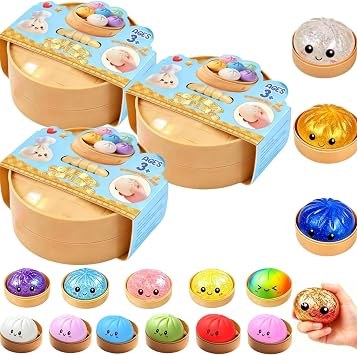 Random Dumpling Squishies Mystery Box-Glitter Dumpling Squishies Box, 10 Colors Colorful Dumplings Stress Balls, for Adults Kids, More Surprises Random-3pcs