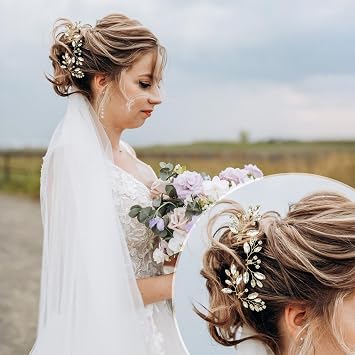 3 Pieces Wedding Hair Accessories for Women Crystal Rhinestone Bridal Hairpins Flower Bridesmaid Hair Accessories for Brides Bridesmaids Guest Women and Girls (Gold)