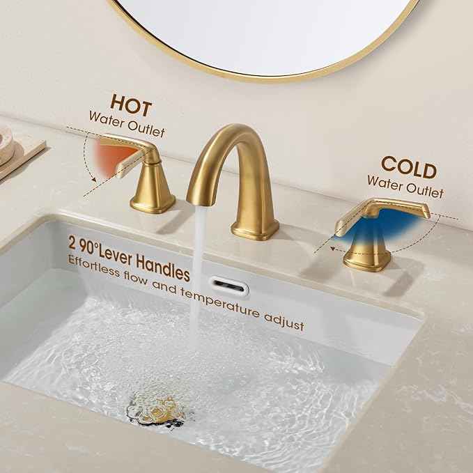 Grifería Lavamanos 3 Huecos Dorado Cepillado miniatura 5