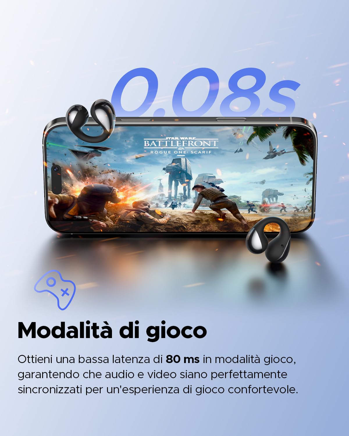 SoundPEATS Pearlclip Pro Cuffie Wireless, Open-ear Auricolari Bluetooth 5.4, Driver 12mm con Bassi Potenti, 24 Ore di Riproduzione, Resistenza acqua IPX5, APP | · IPX5 · ricarica 10min=2h · EQ e 3D suono · clip comfort