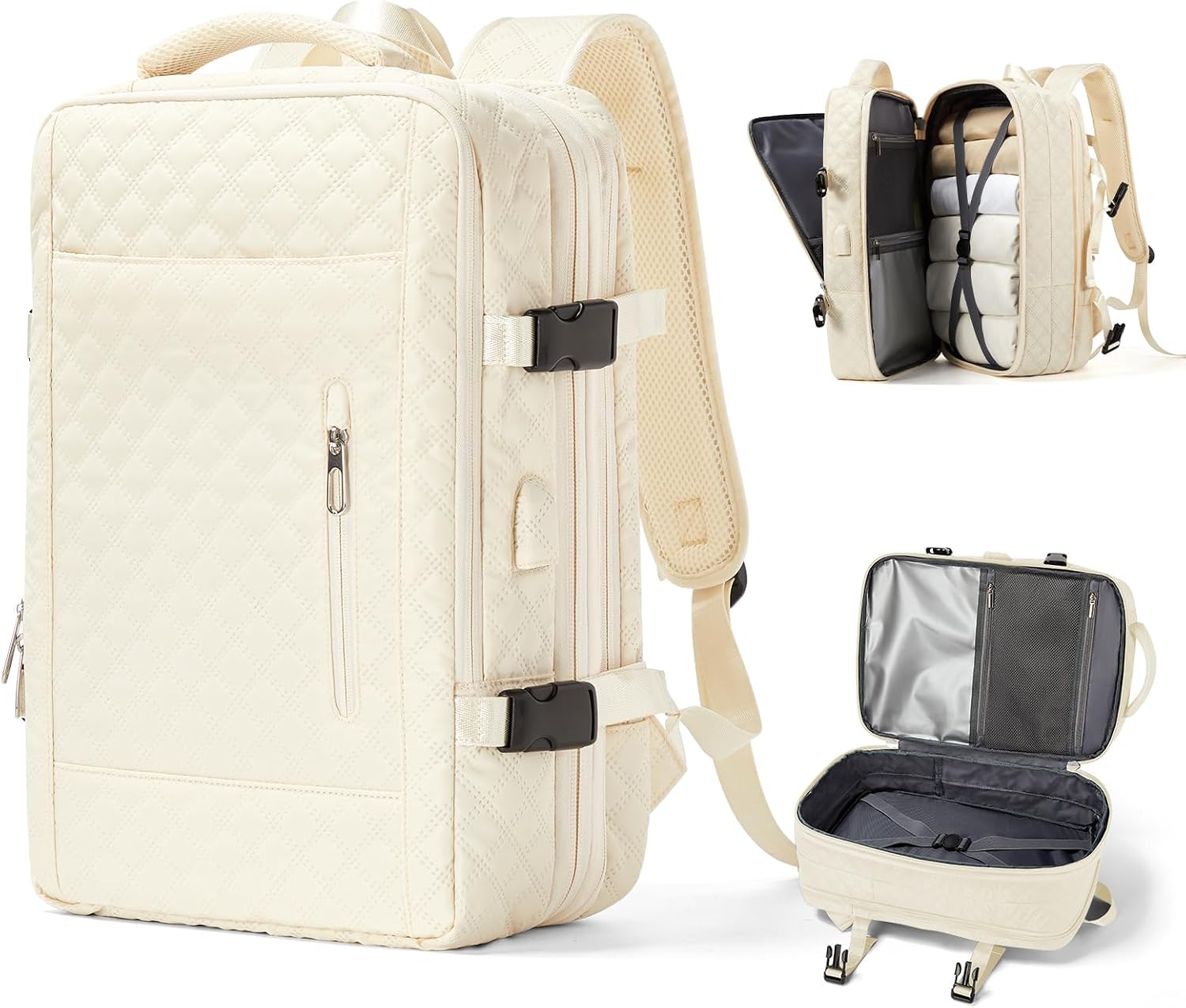 Mochila de viagem grande para mulheres e homens, aprovada como bagagem de mão para avião, tamanho de item pessoal, mochila de trabalho e viagem com compartimento para sapatos, bege Mochila de viagem grande para mulheres e homens, aprovada como bagagem de mão para avião, tamanho de item pessoal, mochila de trabalho e viagem com compartimento para sapatos, bege