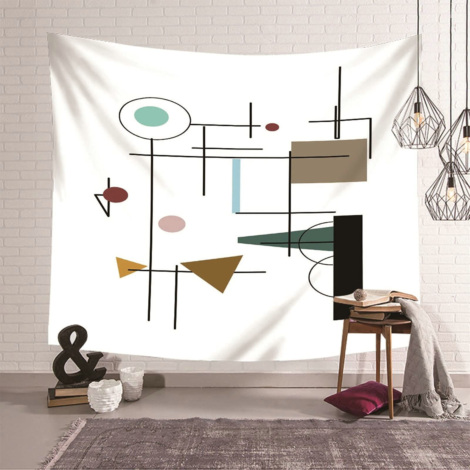 Tapiz de pared moderno KnSam de poliéster lavable, diseño geométrico que renueva tu salón