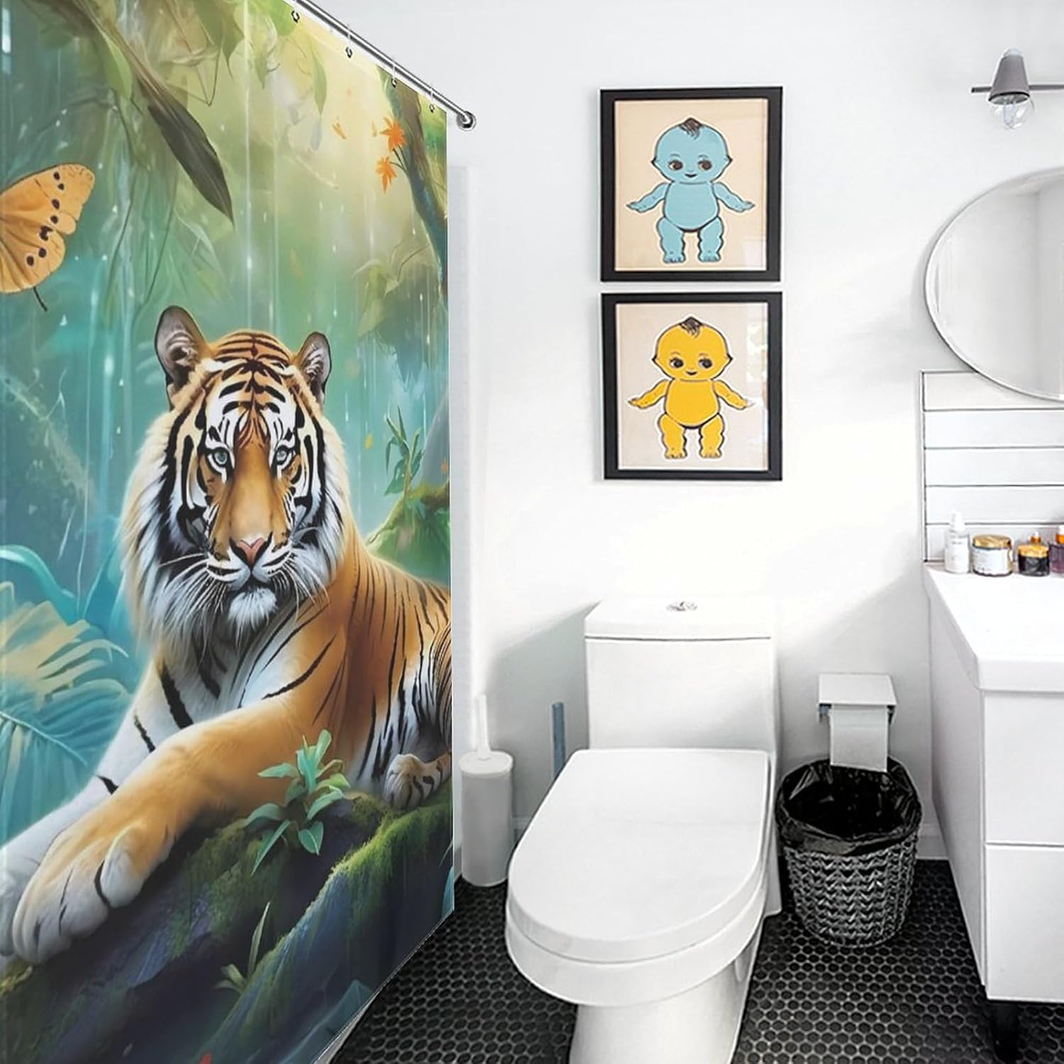 Tropical Rainforest Animal Tiger Funny Shower Curtains Washable Bath Curtain Liner with Hooks for Bathroom Bath Tubs